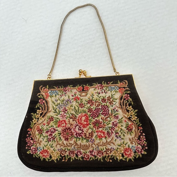 Vintage Micro Petit Point Floral Kiss Lock Hand Bag - Picture 2 of 13